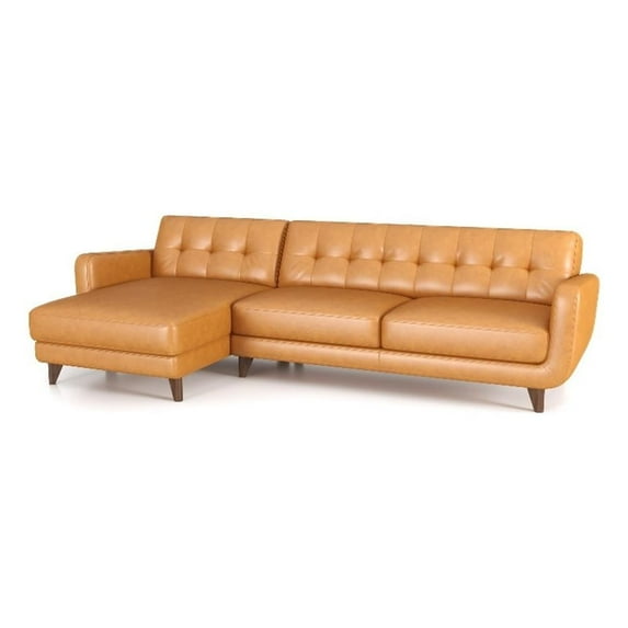 Ashcroft Davis Modern Top Leather Corner Sectional Couch in Tan