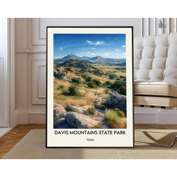 Davis Mountains State Park Texas Poster Print, Scenic Desert Mountain Wall Art, Park Map Decor, Travel Illustration, Unframed Paper Poster 8x10in