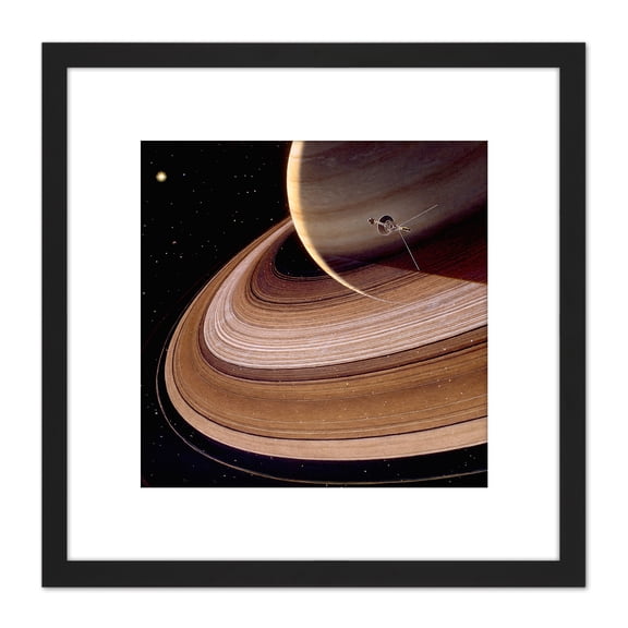 Davis Space Probe Voyager 2 Saturn Rings Illustration 8X8 Inch Square Wooden Framed Wall Art Print Picture with Mount