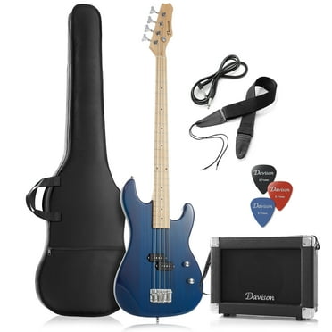 Davison 4-String Electric Bass Guitar with P-Style Pickups and 15-Watt Amplifier, Blue