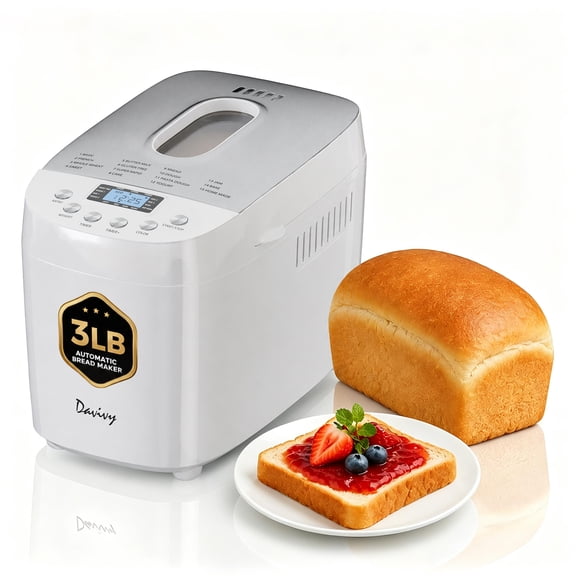 Davivy 3LB Bread Maker Machine with 2 Dough Kneading Paddles,15-in-1 Automatic Large Capacity Bread Machine Nonstick Bowl