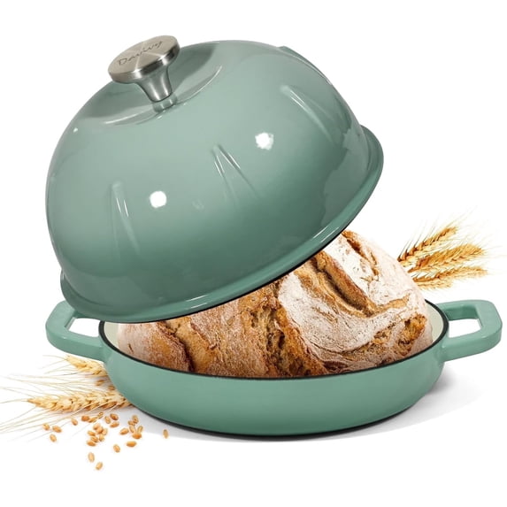 Davivy 5QT Enameled Cast Iron Dutch Oven Pot, Round Sourdough Bread Oven for Sourdough, Bread Pan with Sealing Lid & Dual Handles, Green
