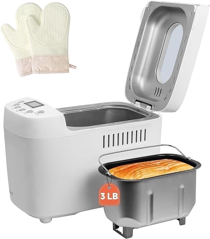 Davivy 850W Bread Maker Machine 3LB Dough Maker,15-in-1 Automatic Bread Machine Maker with Nonstick Bowl, Jam& Yogurt, 3 Loaf Sizes and 3 Crust Settings,15-H Delay Timer