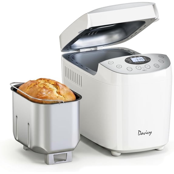 Davivy Bread Maker Machine 3.5LB, 15-in-1 Automatic Bread Machine Maker with Nonstick Bowl, Double Kneading Paddles, Add Signal, 3 Loaf Sizes and 3 Crust Settings,15-H Delay Timer