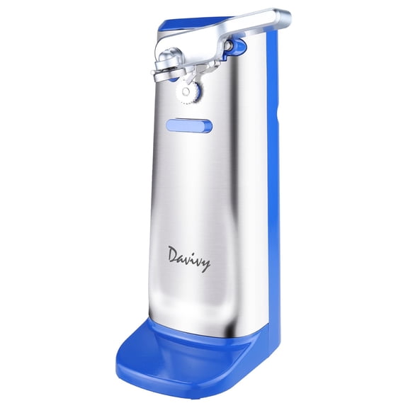 Davivy Electric Can Opener, One Touch Lid Opening, Removable Stainless Steel Cutter and 3-in-1 Design, with Sharpener and Bottle Opener, Stainless Steel-Blue)