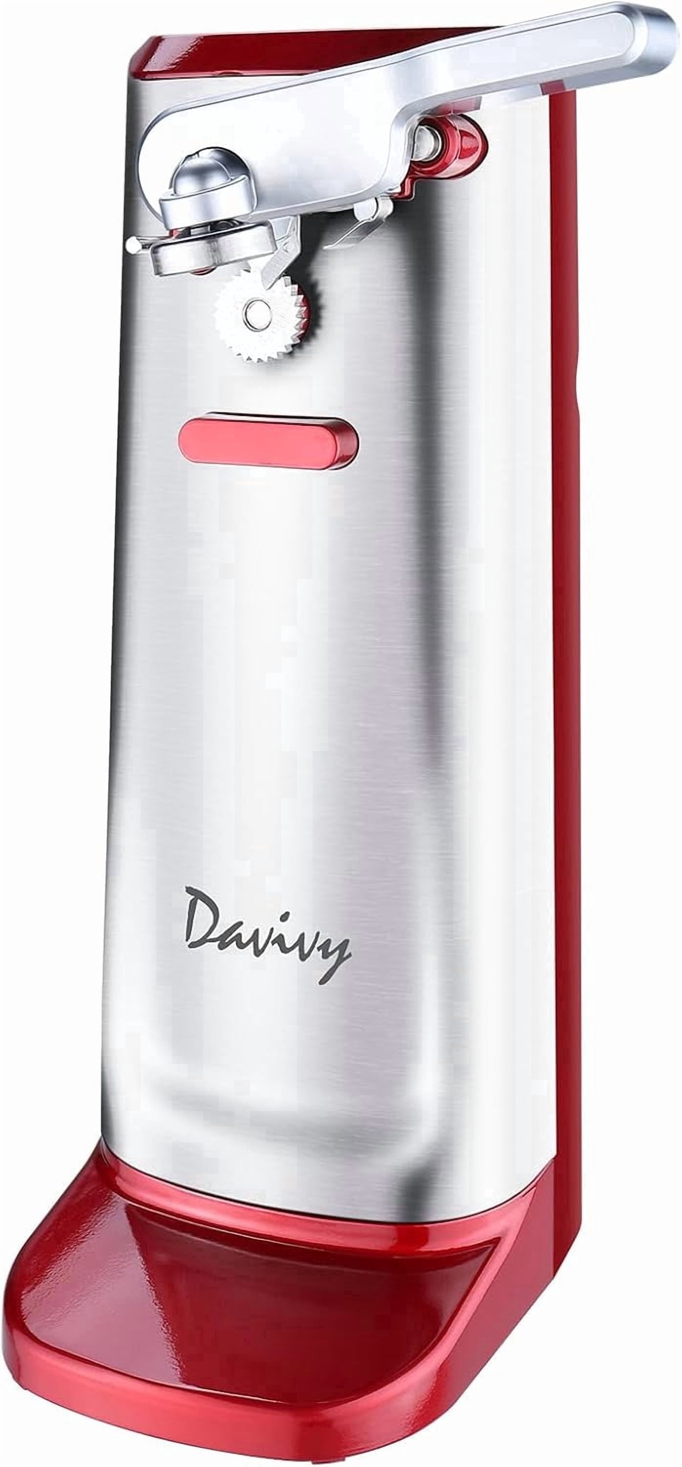 Davivy Electric Can Opener Stainless Steel Tall Automatic Can Opener Knife Sharpener Bottle Opener Red