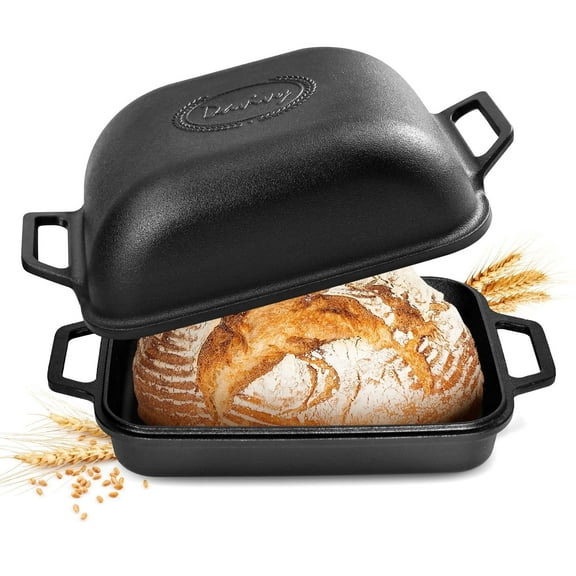 Davivy 9QT Pre-Seasoned Dutch Oven for Sourdough Bread Non-stick Cast Iron Sourdough Bread Loaf Baking Pan,Large Capacity Cast Iron Loaf Pan