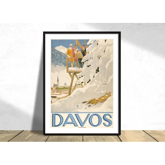 Davos Emil Cardinaux Travel Switzerland Retro Vintage Mountains Advertising Skiing Unframed Paper Print