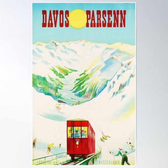 Davos Parsenn Swiss Ski Resort Vintage Travel Poster 1947 By Pierre Monnerat Poster Wall Art Modern Wall Decor For Living Room Bedroom Art
