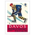 thumbnail image 1 of Davos Switzerland - Ice Hockey World Championship - Vintage Sports Poster by Willy Trapp c.1935 - Fine Art Matte Paper Print (Unframed) 18x24in, 1 of 4