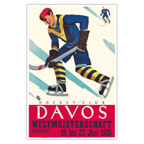 Davos Switzerland - Ice Hockey World Championship - Vintage Sports Poster by Willy Trapp c.1935 - Master Art Print (Unframed) 12in x 18in
