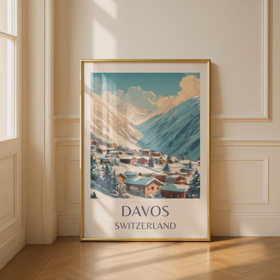 Davos Switzerland Mountain Landscape Winter Village Art Print Home Decor Office Wall Art