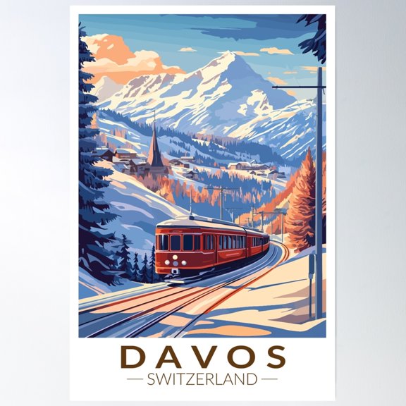 Davos Switzerland Train Travel Art Vintage Poster Wall Art, Modern Wall Decor, 8x12 UNFRAMED
