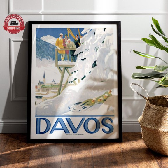 Davos Switzerland Vintage Swiss Travel Decor Version B, Unframed Poster