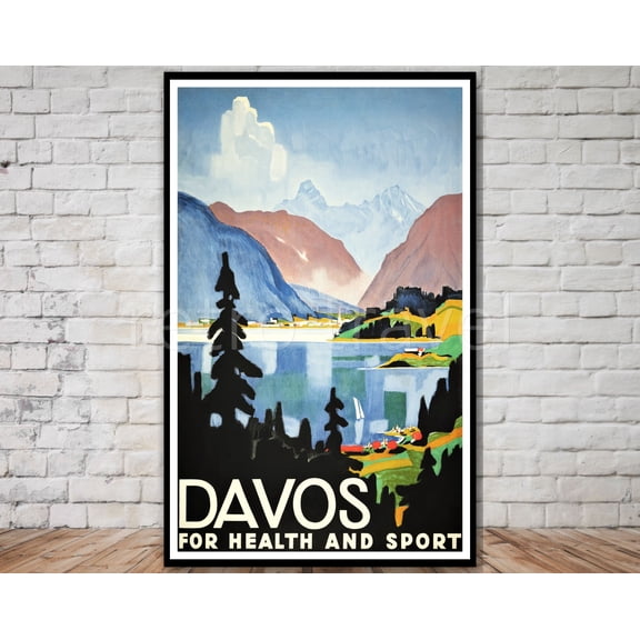 Davos Switzerland Vintage Travel Poster, Swiss Landscape Artinstant , Poster Print Only