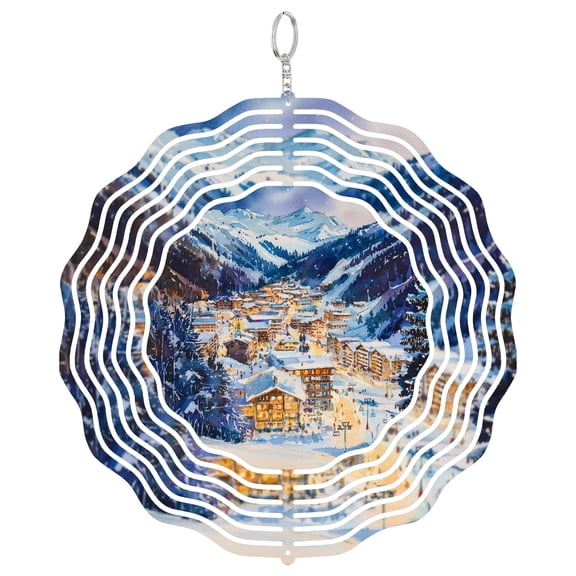 Davos Switzerland World Economic 3D Wind Spinner Stainless Steel Hanging Ornament Garden Decor Ski Town Gift