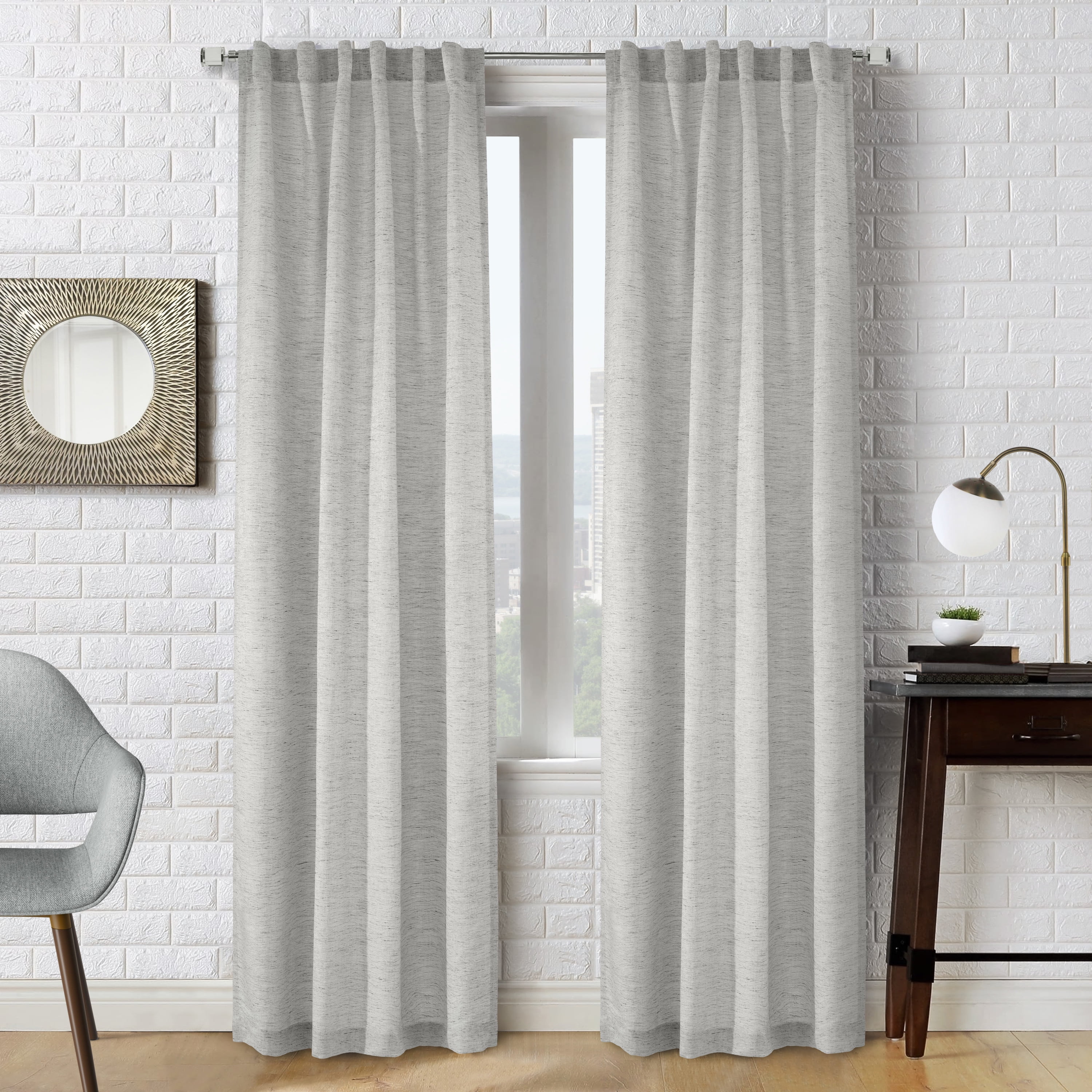 Davos Textered Jacquard Dual Header Curtain Panel 52" x 84" in Silver