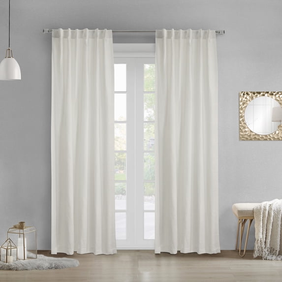 Davos Textered Jacquard Dual Header Curtain Panel 52" x 95" in Off-white