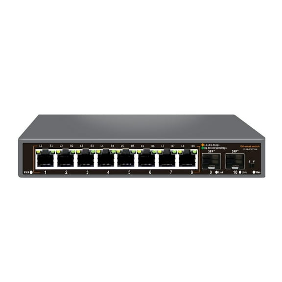Davuaz 10 Port 2.5G Unmanaged Ethernet Switch with 8 x 2.5G Base-T Ports and 2x 10G SFP Uplink Port, Compatible with 100/1000/2500Mbps, Fanlesss Design, Plug & Play, Metal 2.5Gb Network Switch