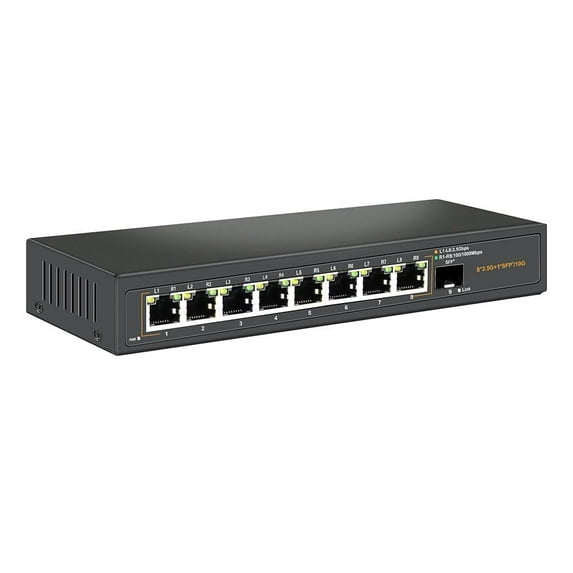 Davuaz 2.5G Unmanaged Ethernet Switch with 8 x 2.5G Base-T Ports and 1 x 10G SFP Uplink Port, Compatible with 100/1000/2500Mbps, Fanlesss Design, Plug & Play, Metal 2.5Gb Network Switch
