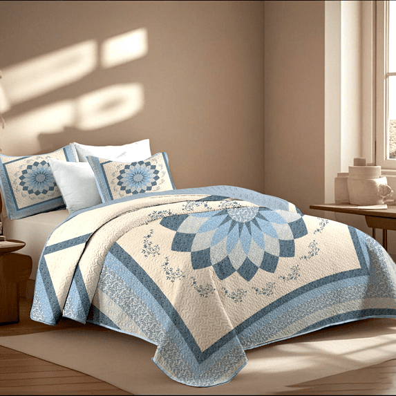 Davulos 2-Piece Twin Quilt Set Soft Bedding Set Lightweight Bedspread Coverlet with Floral Pattern Reversible Bed Cover for All Seasons