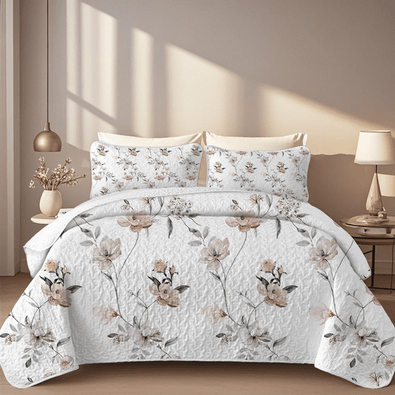 Davulos 2 Pieces Reversible Floral Quilt Set Twin Size Microfiber Summer Quilt Elegant Flower Bedspread Lightweight Bed Cover for All Season