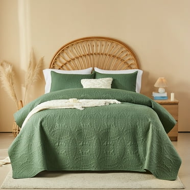 Davulos 2 Pieces Twin Quilt Bedding Set Lightweight Soft Bedspread Coverlet Coin Pattern for All Seasons,Dark Green(1 Quilt, 1 Shams)