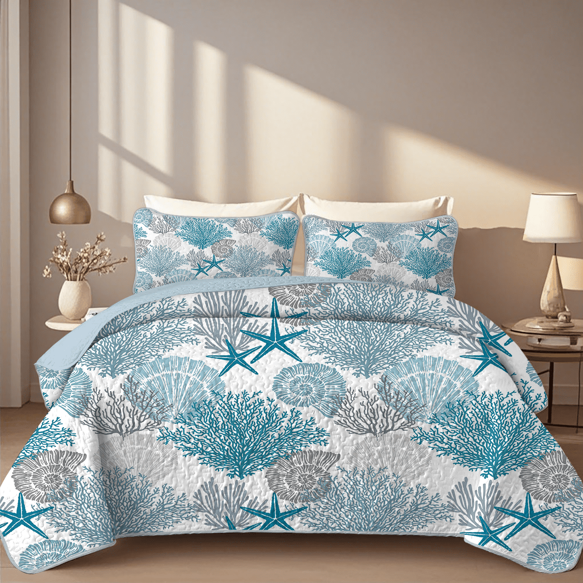 Davulos 3 Piece Coastal Quilt Sets King Size Reversible Summer Quilts ...