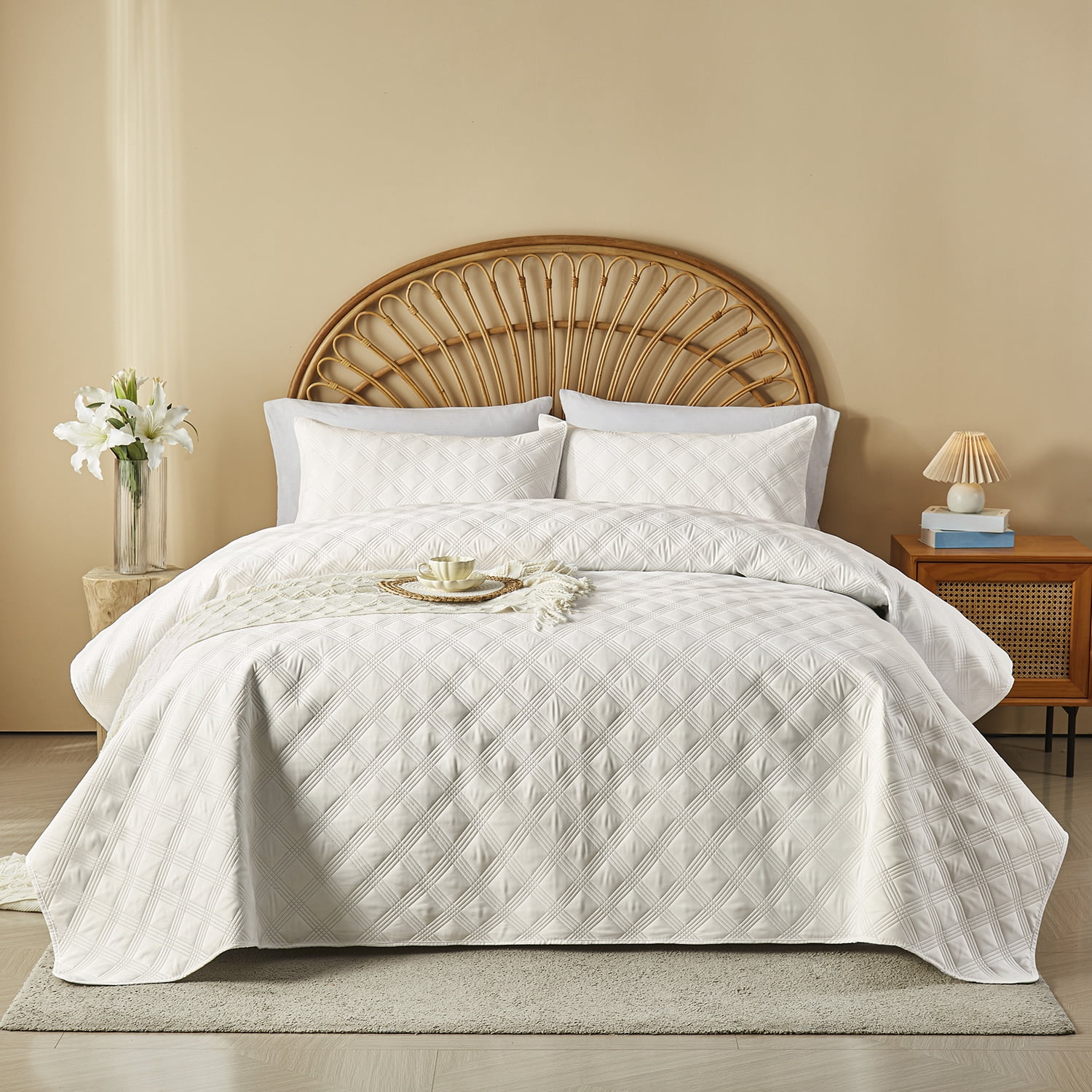 Davulos 3-Piece King Quilt Sets with Shams Soft Lightweight Coverlet Bedding Set Reversible Summer Coverlet，