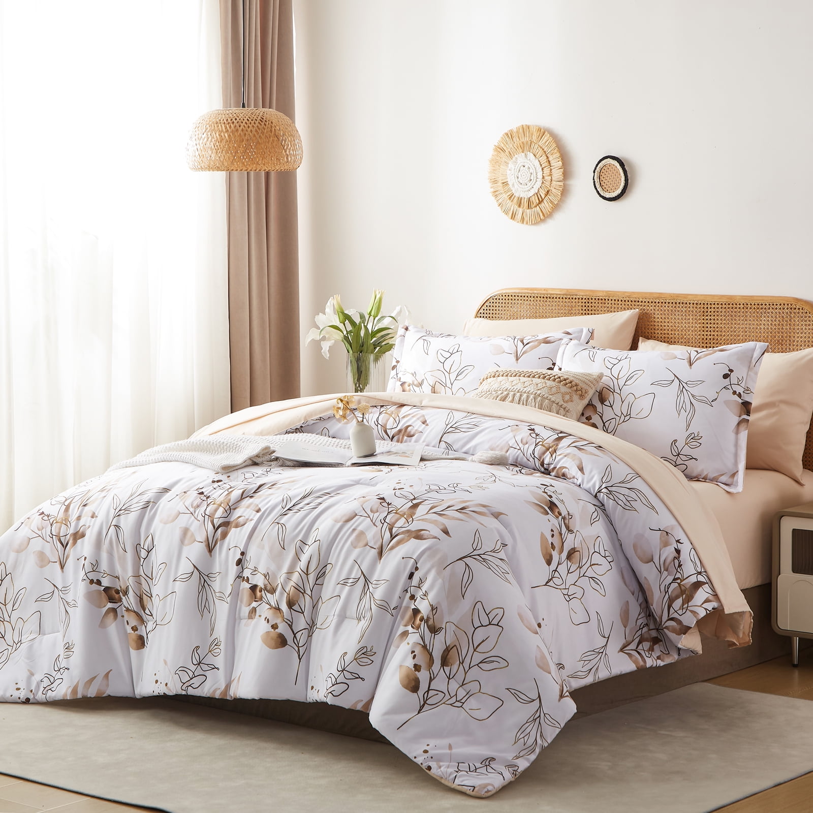 Davulos 7 Piece Bed in a Bag King Size Comforter Set Botanical Floral ...