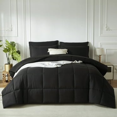 Davulos 7 Piece Full Comforter Set Black Bed in a Bag Full Size Soft Bedding Set with Comforter, Flat Sheet, Fitted Sheet, Pillowcases, Pillow Shams