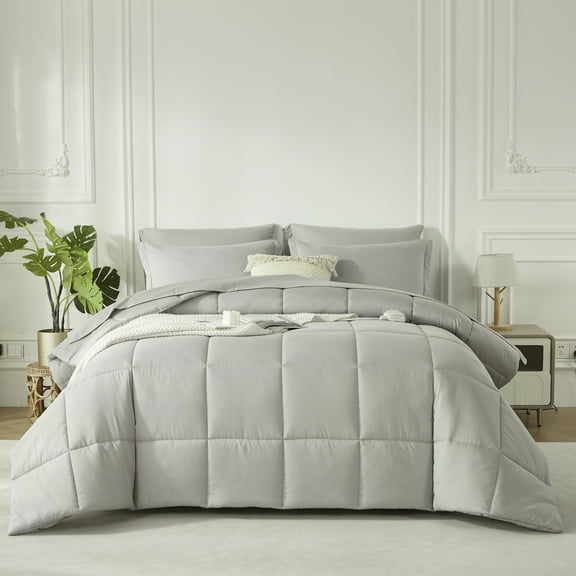 Davulos 7 Piece Full Comforter Set Grey Bed in a Bag Full Size Soft Bedding Set with Comforter, Flat Sheet, Fitted Sheet, Pillowcases, Pillow Shams