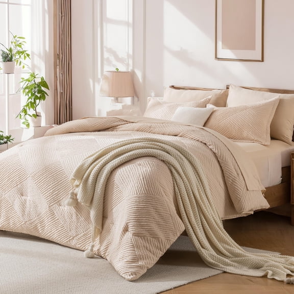 Davulos 7 Pieces Bed in a Bag King Comforter Set Khaki, Soft Shabby Chic Bedding Set Geometric Boho Bohemian Bed Set with Comforter, Sheets, Pillowcases & Sham