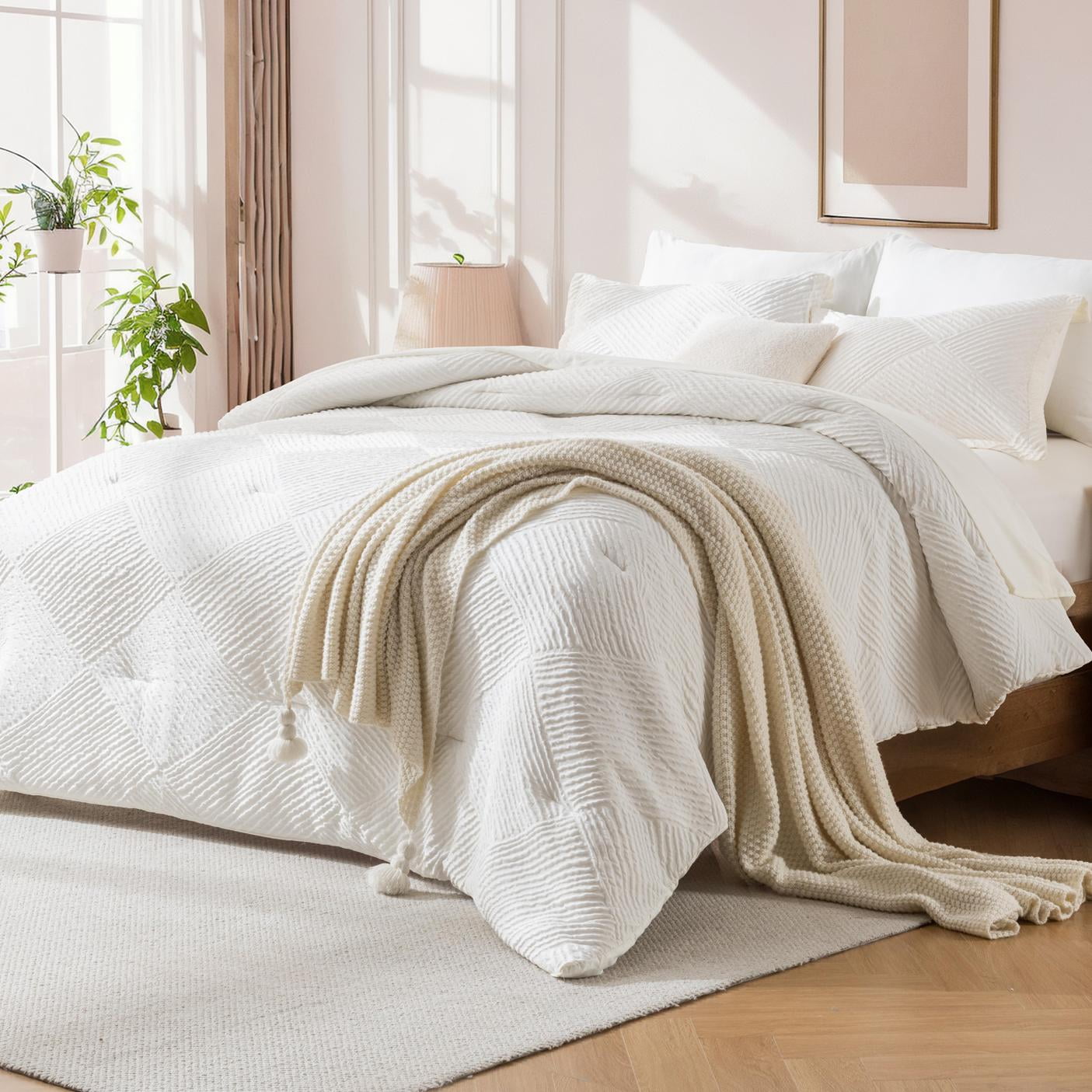 Davulos 7 Pieces Bed in a Bag Queen Comforter Set White, Soft Shabby ...