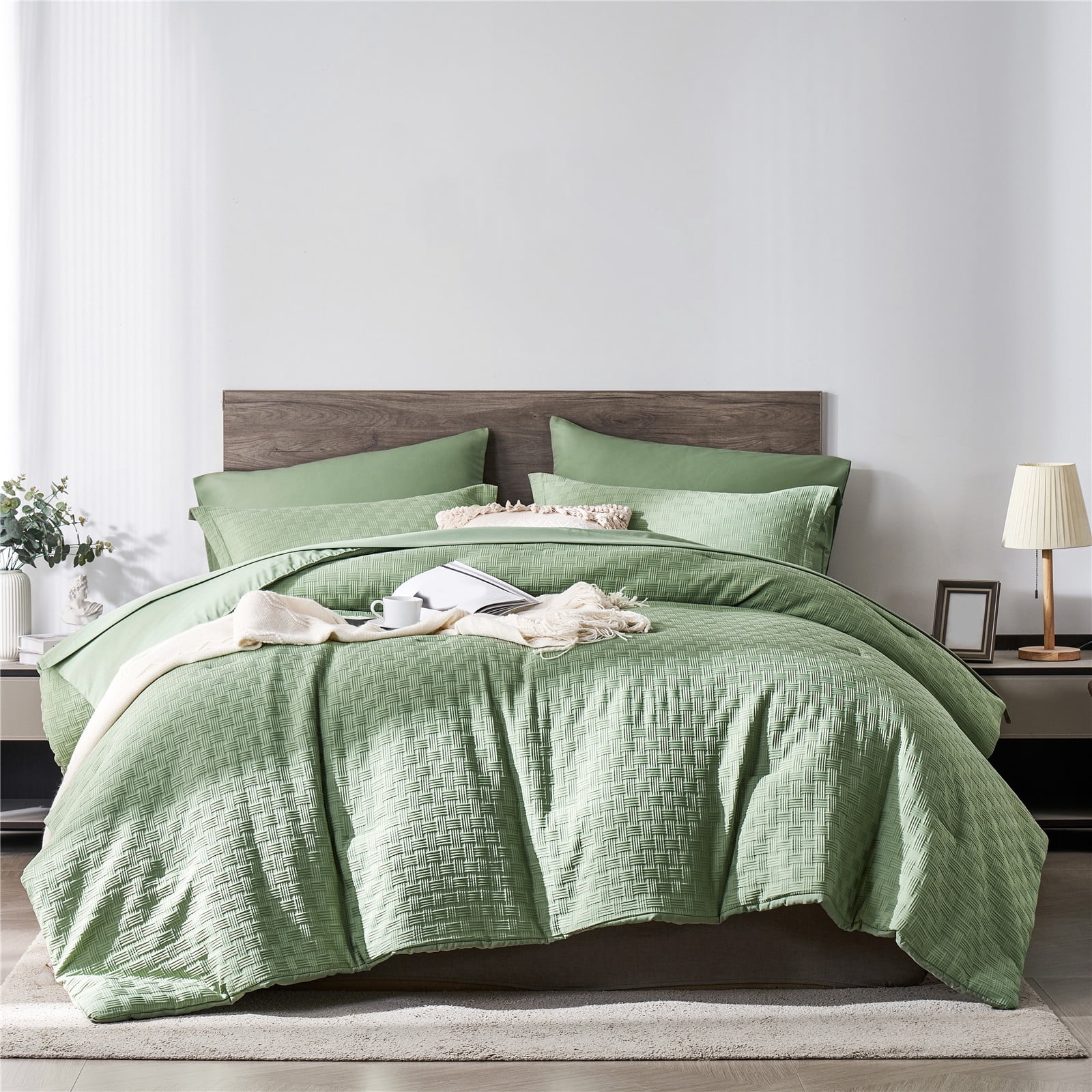 Davulos Bed in a Bag King Size 7 Pieces Sage Green Comforter Set Soft ...