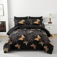 thumbnail image 1 of Davulos Bed in a Bag King Size,Gold Butterfly Leaves Printed Bedding Set with Comforter ,Flat Sheet ,Fitted Sheet ,Pillowcases & Shams, 1 of 9