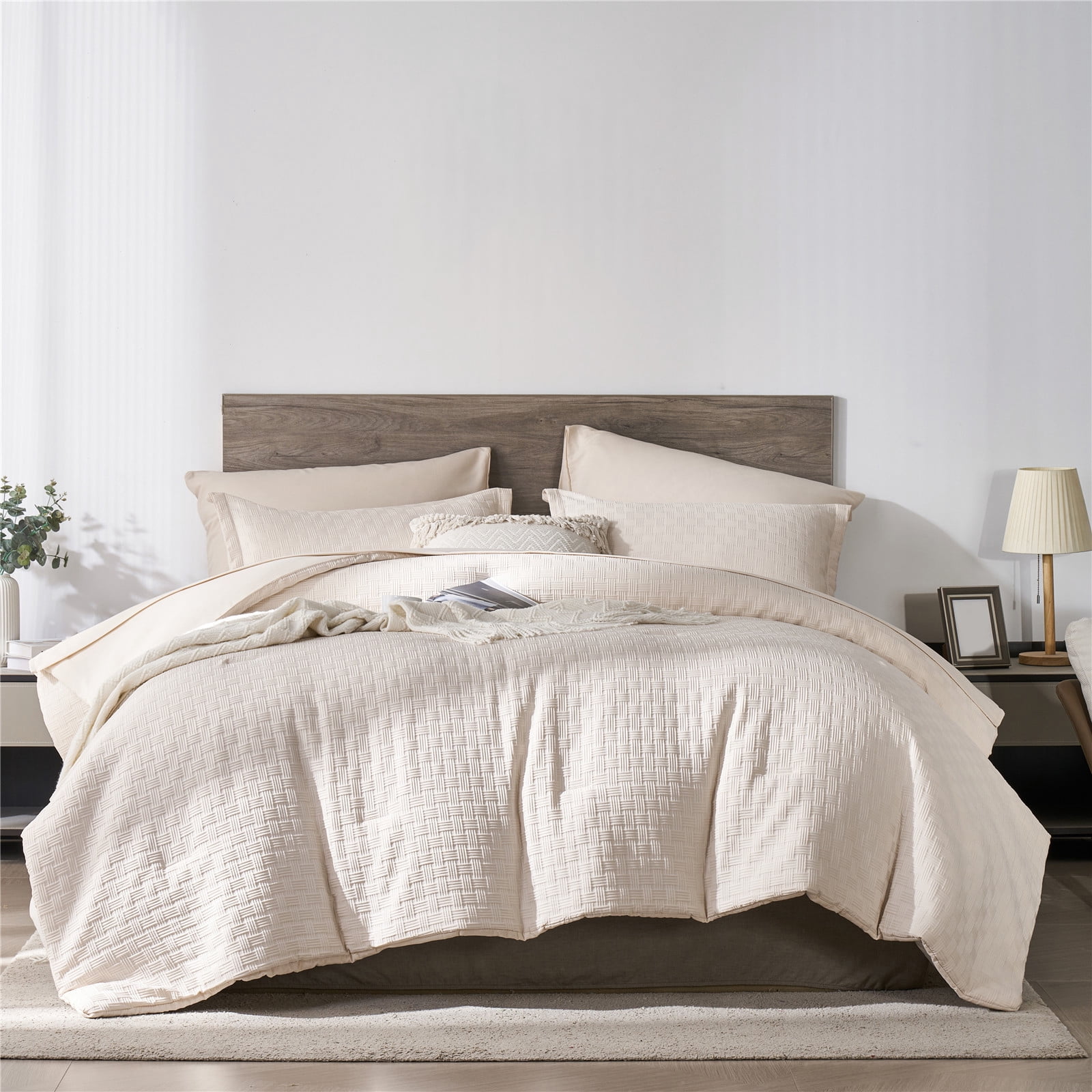Davulos Beige Comforter Set ,7 Piece Bed in a Bag Queen Size Soft ...