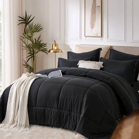 Davulos Black Full Comforter Set,7 Pieces Bed in a Bag for All Seasons,Box Stitched Soft Bedding Sets Luxury Hotel Bedding, Gifts for Women Men