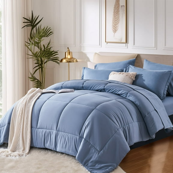Davulos Blue Full Comforter Set,7 Pieces Bed in a Bag for All Seasons,Box Stitched Soft Bedding Sets Luxury Hotel Bedding, Gifts for Women Men