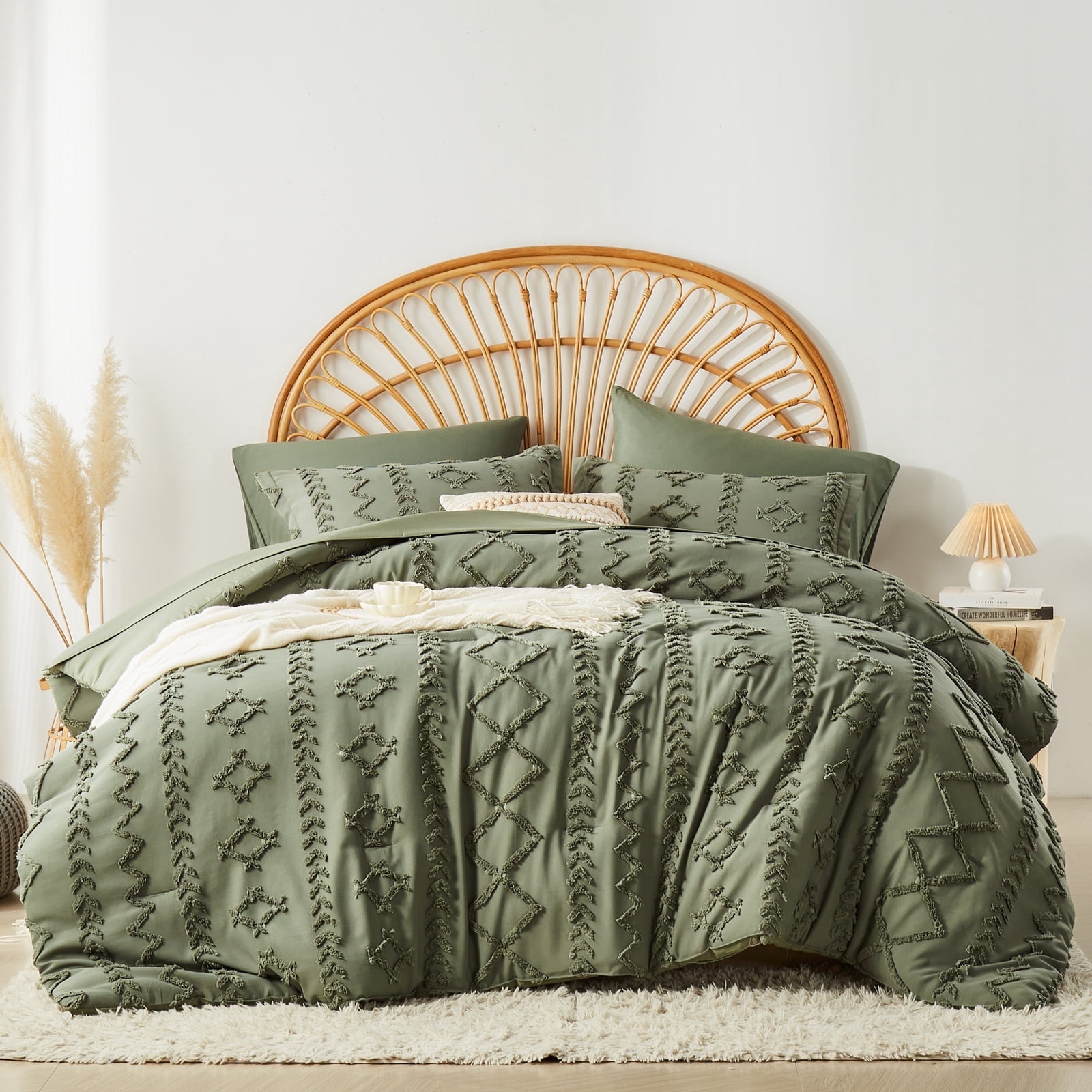 Davulos Boho Comforter Set King ,7 Pieces Bed in a Bag Tufted King Size ...