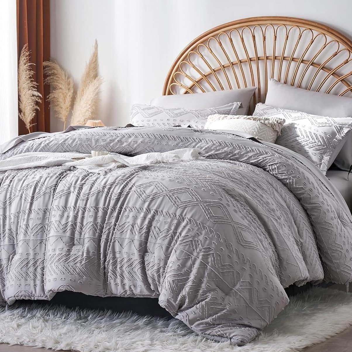 Davulos Boho Queen Comforter Set 7 Pieces Bed in a Bag Gray Bedding Set ...