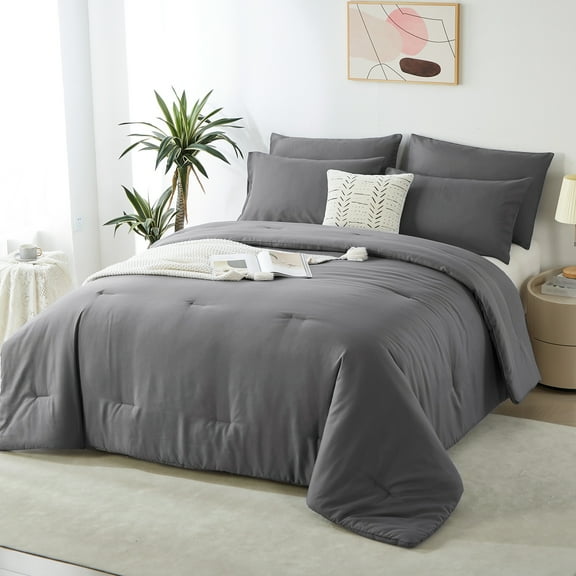 Davulos Grey Comforter Set Queen Size,3 Pieces Solid Lightweight Bedding Comforters Sets with 2 Pillowcases for All Season