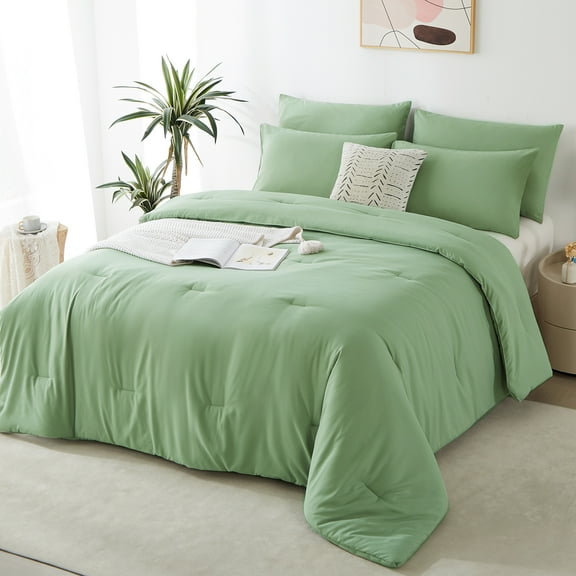 Davulos Green Comforter Set Queen Size,3 Pieces Modern Lightweight Queen Bedding Comforters Sets with Pillowcase Cozy Bed Set for All Season
