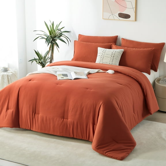 Davulos Orange Comforter Set Full Size,3 Pieces Modern Lightweight Full Bedding Comforters Sets with Pillowcase Cozy Bed Set for All Season