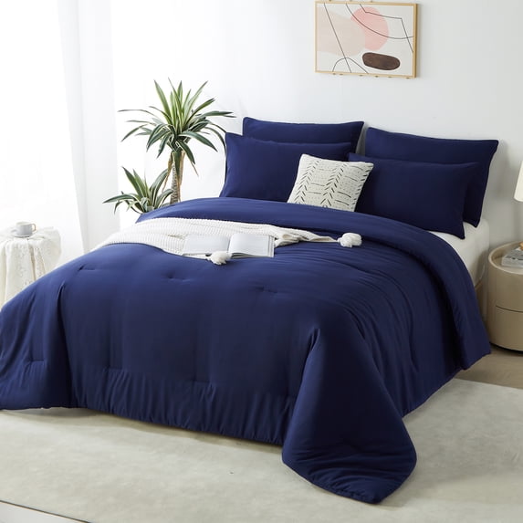 Davulos King Comforter Set Dark Blue,3 Pieces Solid Comforters Bedding Sets with 2 Pillowcases Lightweight Fluffy Bed Set for All Season