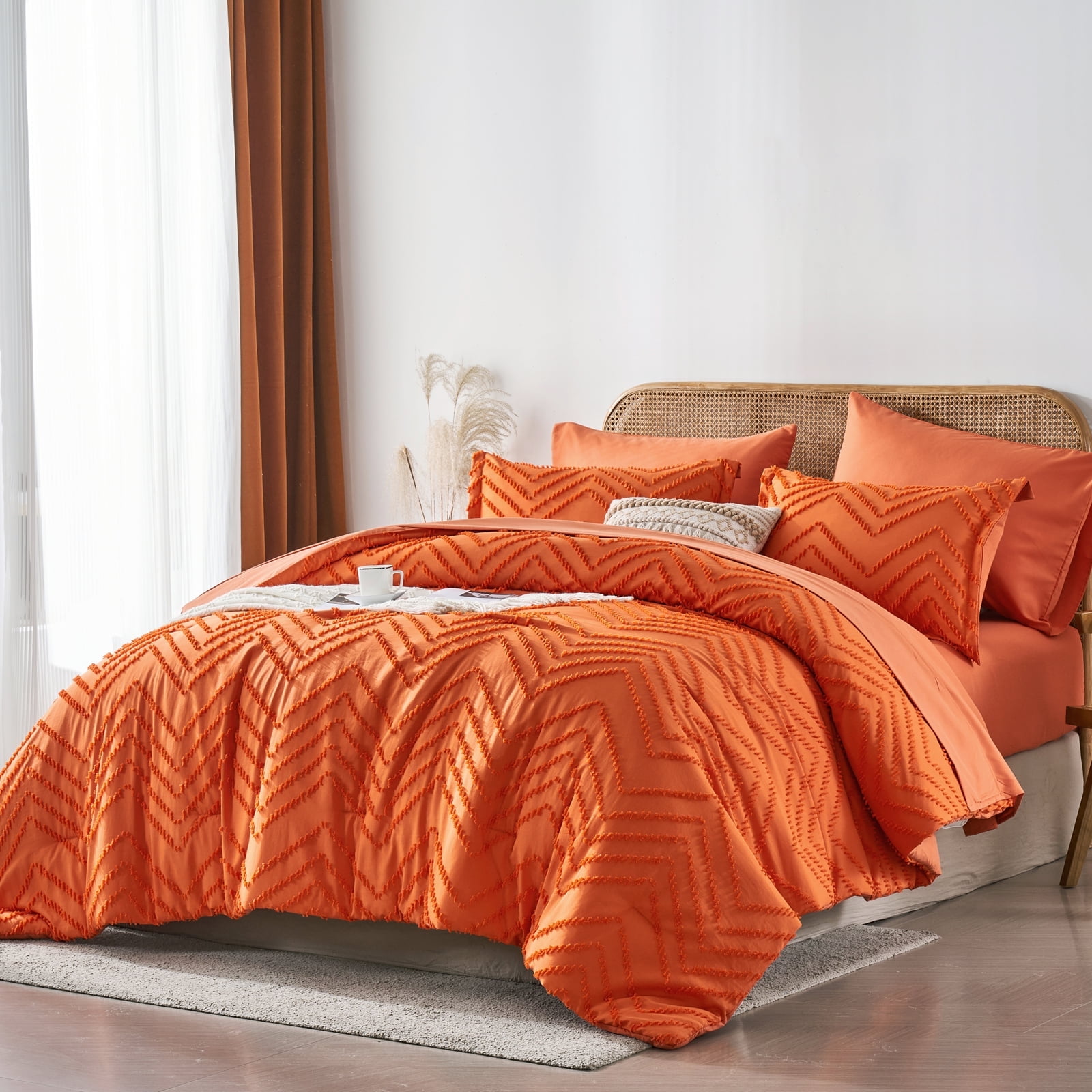 Davulos Comforter King Size Set with Sheets Orange ,7 Pieces Bed in a ...