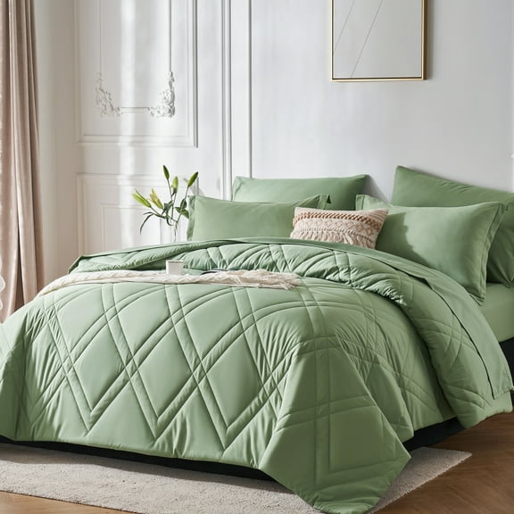 Davulos Comforter Set Full Size 7 Pieces ,Bed in a Bag All Season Bedding Comforter Sets,Sage Green