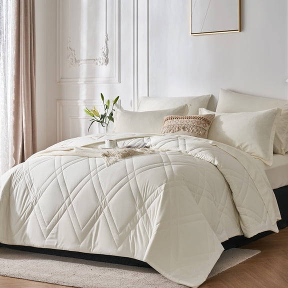 Davulos Comforter Set Full Size 7 Pieces ,Bed in a Bag All Season Bedding Comforter Sets,White