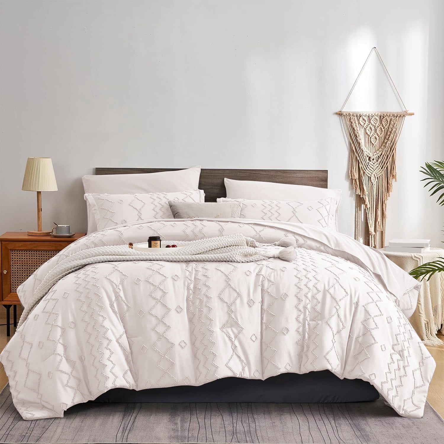 Davulos Comforter Set King White ,7 Piece Bed in a Bag Boho Tufted ...