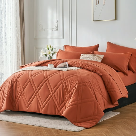 Davulos Comforter Set Twin Size 5 Pieces ,Bed in a Bag All Season Bedding Comforter Sets,Burnt Orange